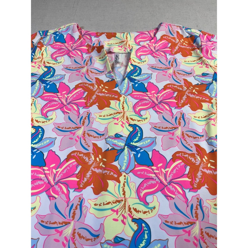 Lulu B UPF 50 Tropical Floral Top Women's sz L Pink Cooling Golf Resort Beach - Picture 3 of 14